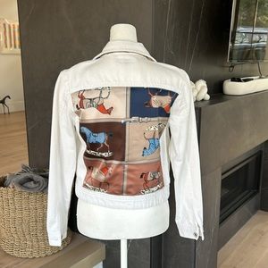 White Denim Jacket with Equestrian Patch Back